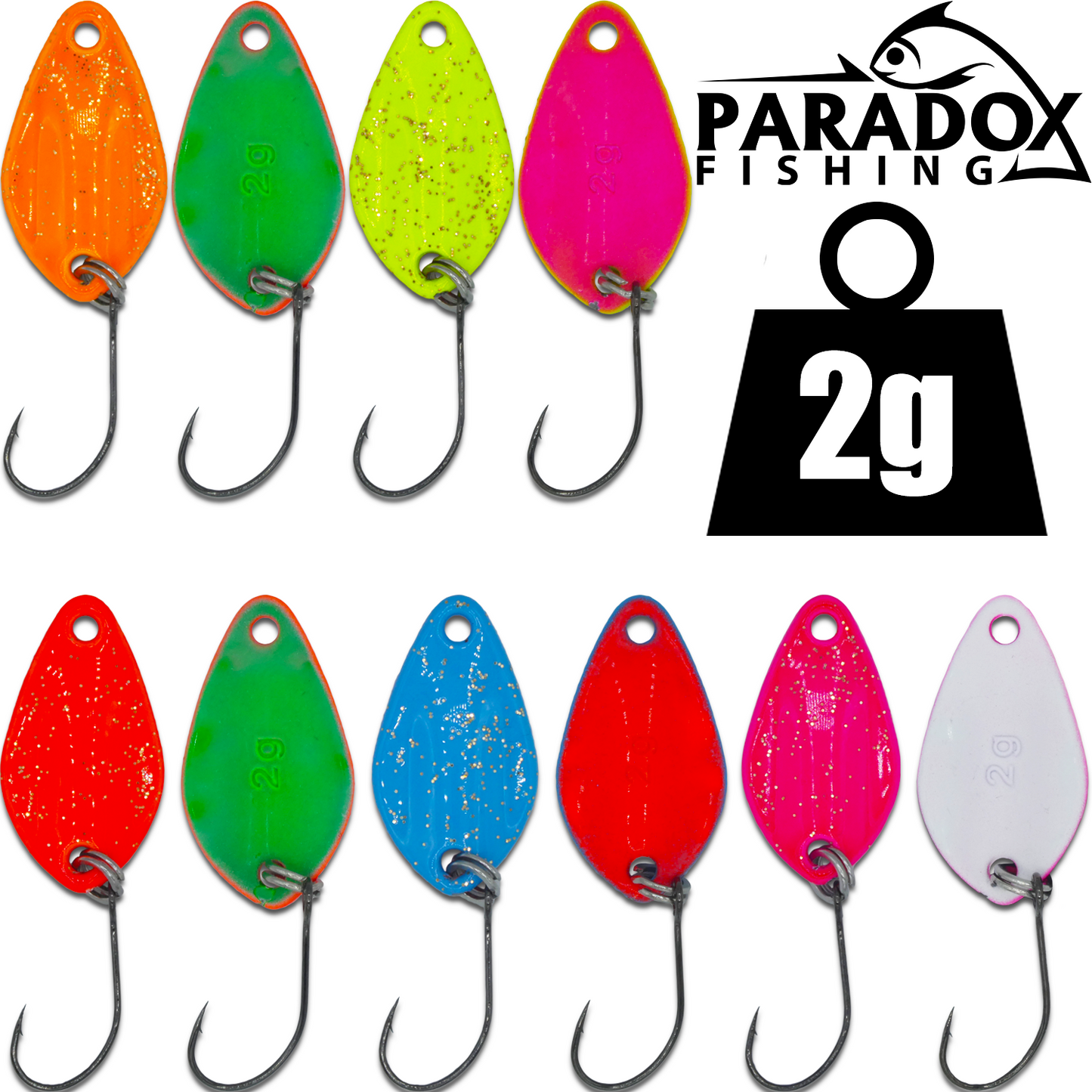 Forellen Spoon Set I 10 Spoons 2g mit Spoon Box und 5 Snaps