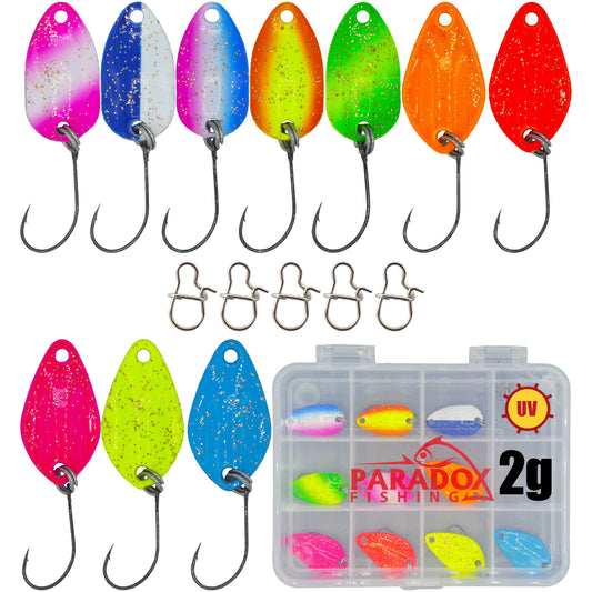 Forellen Spoon Set I 10 Spoons 2g mit Spoon Box und 5 Snaps
