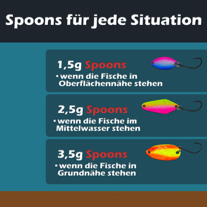 Forellen Spoon Start Set 18 Spoon 1,5g/2,5g/3,5g mit Box