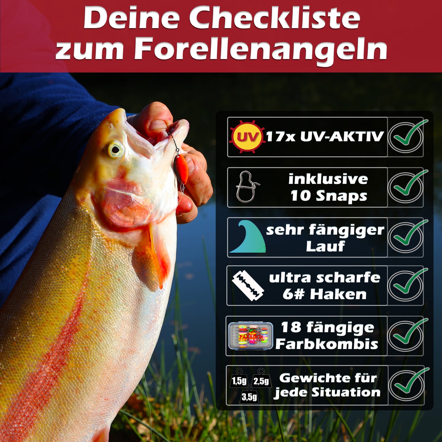 Forellen Spoon Start Set 18 Spoon 1,5g/2,5g/3,5g mit Box