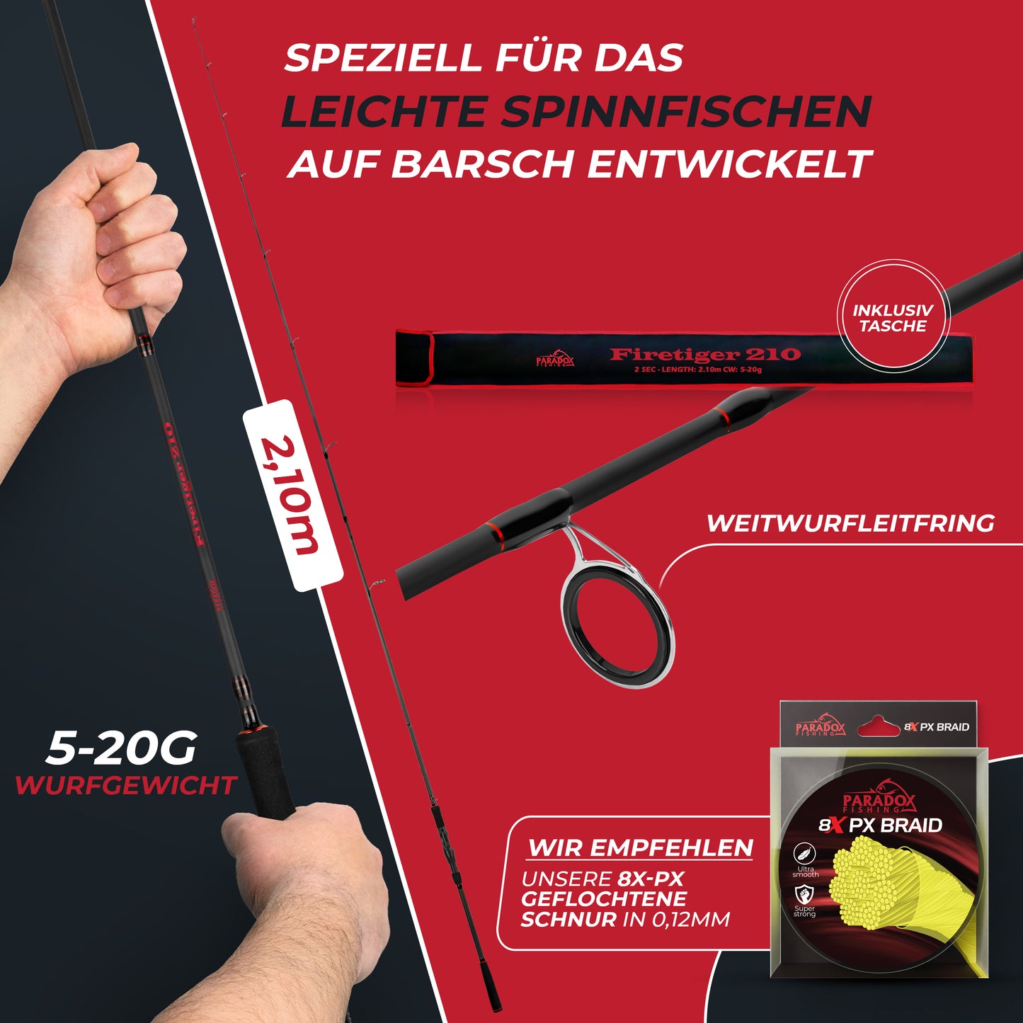 Firetiger Spinnrute 210/240/270 für Barscht, Hecht und Zander