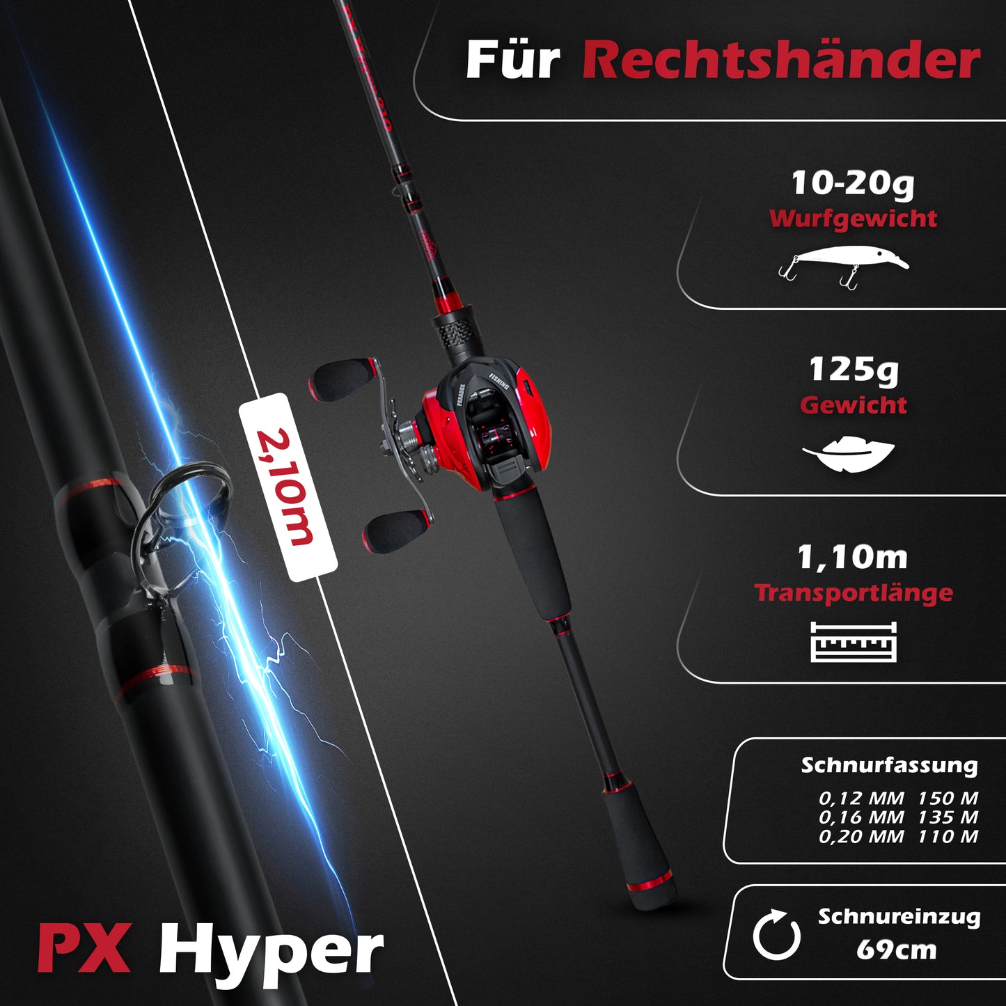 PX Hyper Baitcastcombo  Baicast-Rute 210 10-20g/15-40g/20-60g  mit Hyper Cast Baitcastrolle