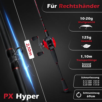 PX Hyper Baitcastcombo  Baicast-Rute 210 10-20g/15-40g/20-60g  mit Hyper Cast Baitcastrolle