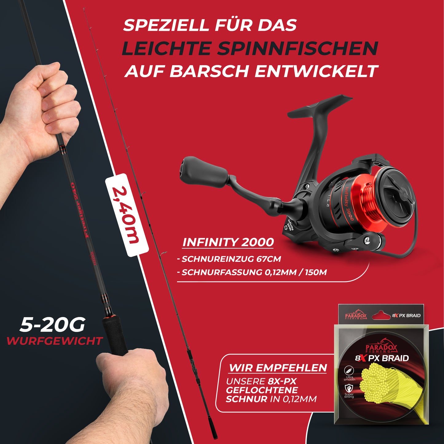 Firetiger Spinnrute 210/240/270 5-20g/15-35g/20-60g mit Infinity Spinnrolle