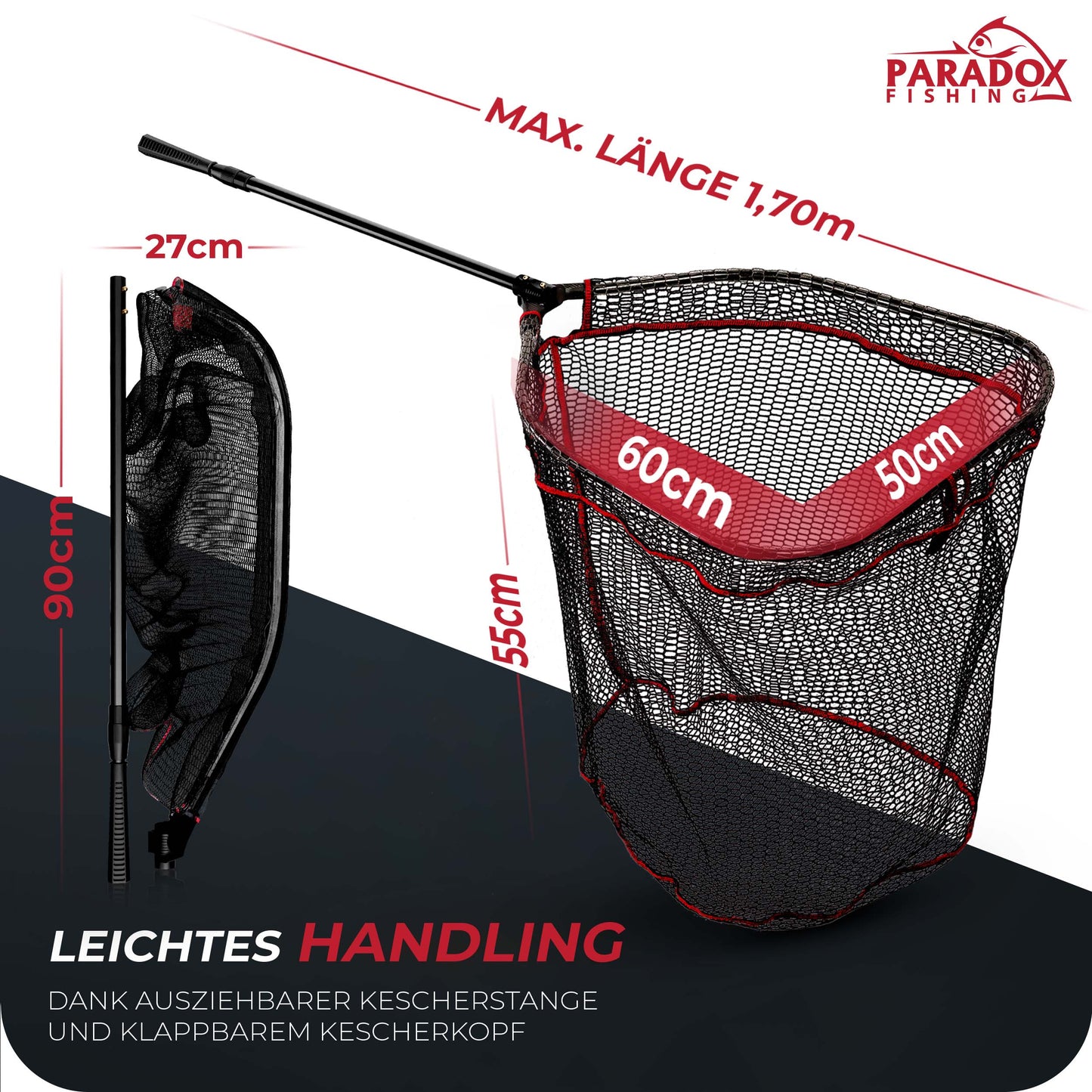 Raubfisch Kescher 1,7m mit gummierten Netz