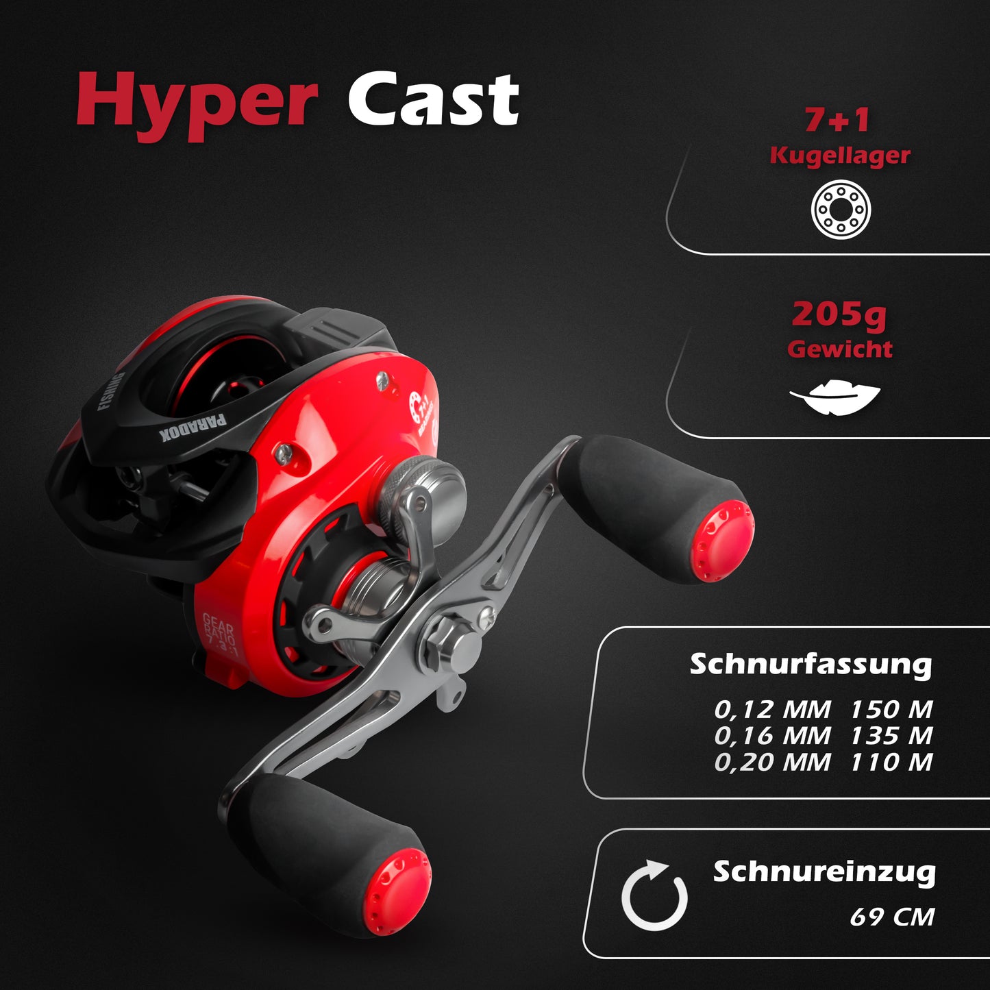 Hyper Cast Baitcast Rolle mit Magnetbremse Rechtshänder
