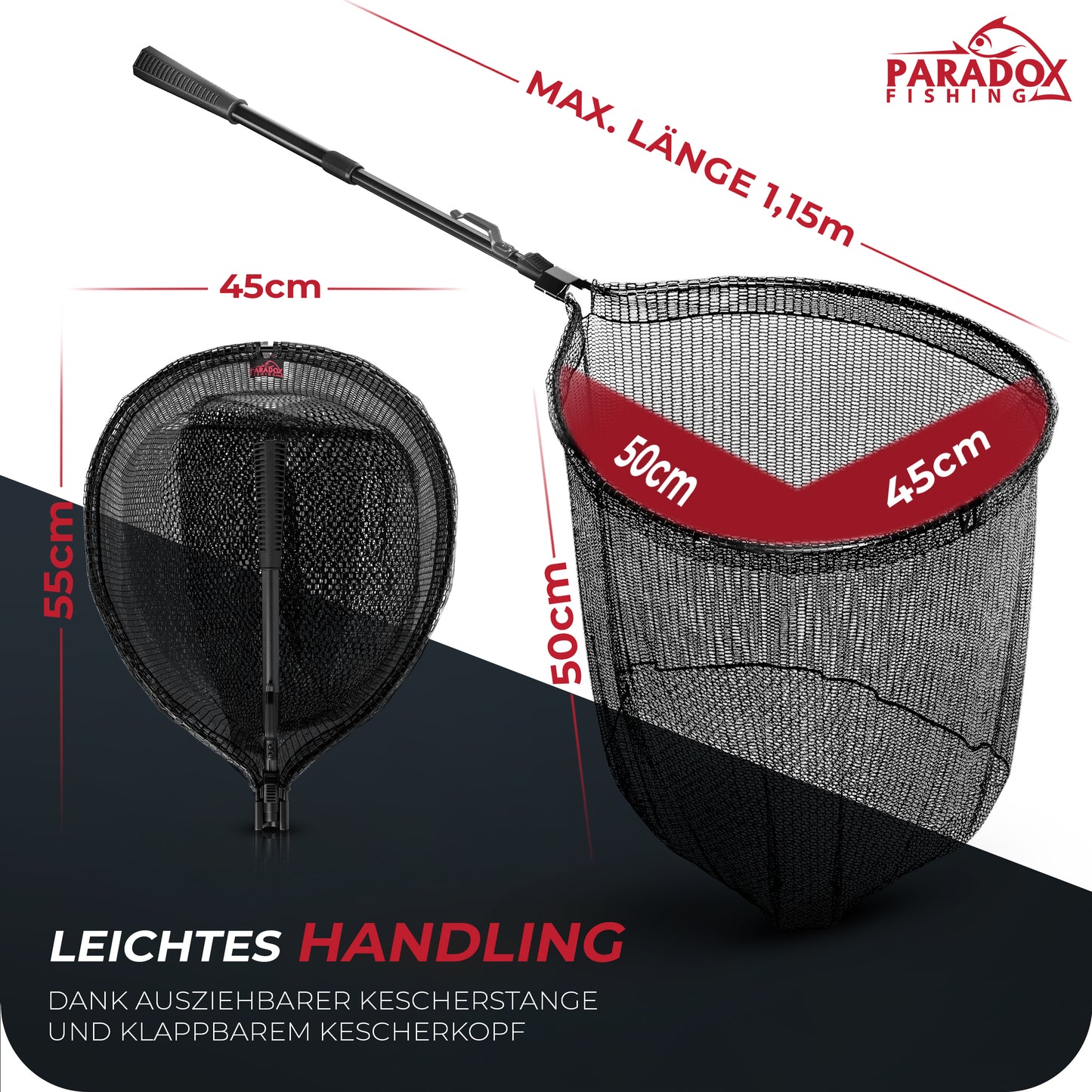 Kescher 1,15m gummiertes Netz