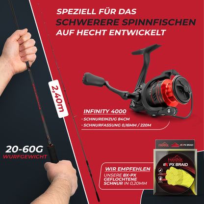 Firetiger Spinnrute 210/240/270 5-20g/15-35g/20-60g mit Infinity Spinnrolle