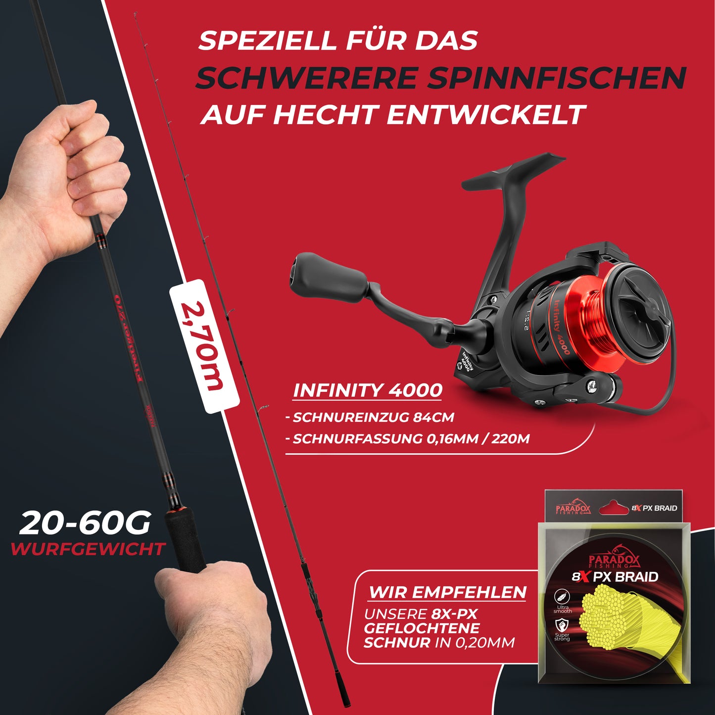 Firetiger Spinnrute 210/240/270 5-20g/15-35g/20-60g mit Infinity Spinnrolle