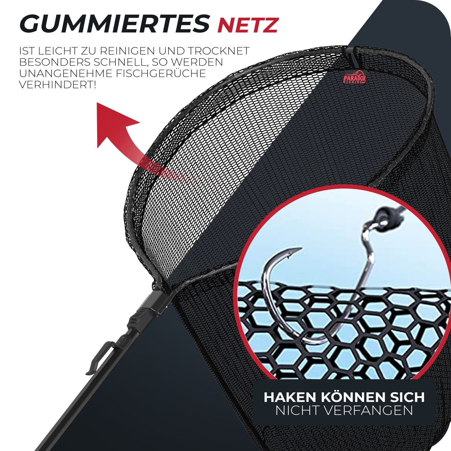 Kescher 1,15m gummiertes Netz