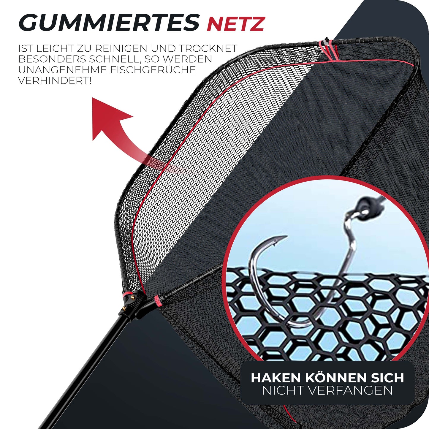 Raubfisch Kescher 1,7m mit gummierten Netz