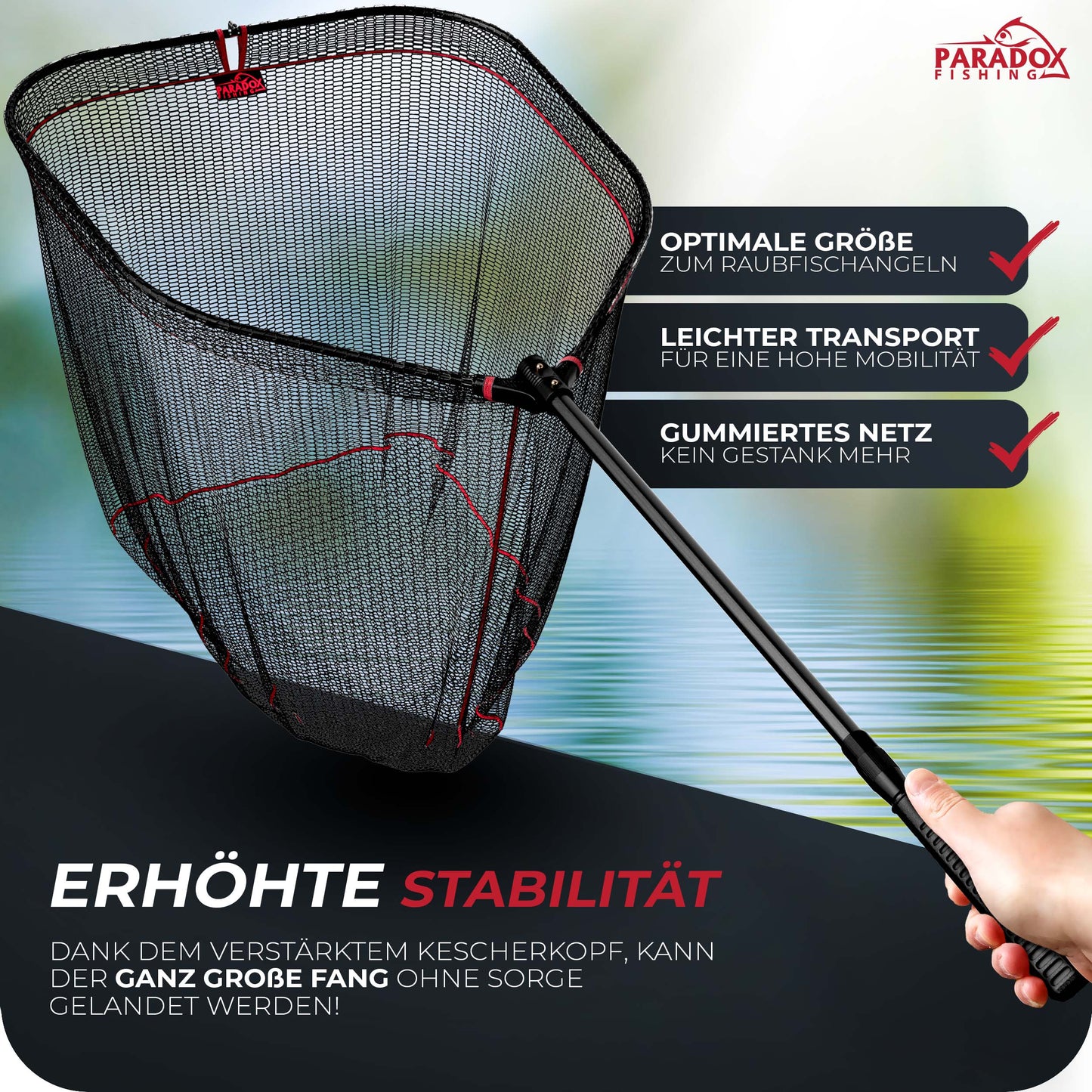 Raubfisch Kescher 1,7m mit gummierten Netz