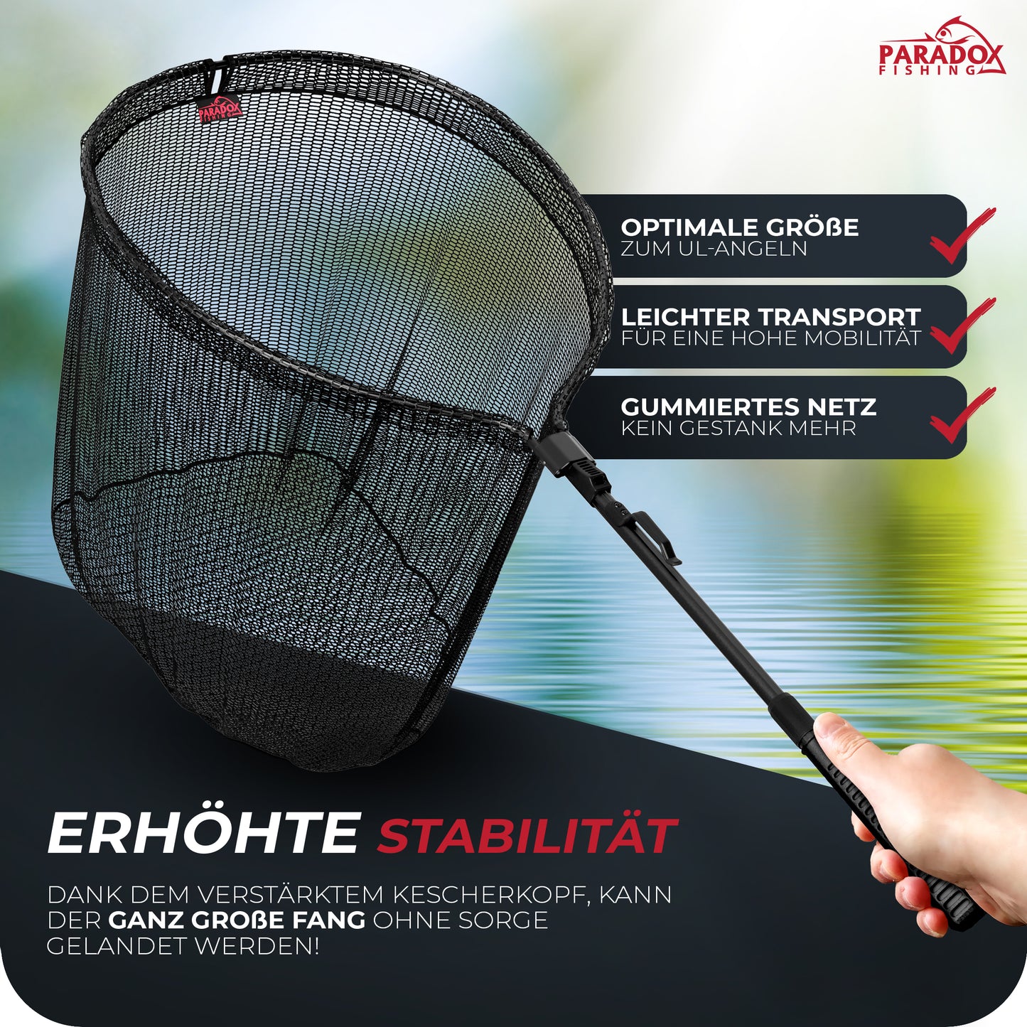 Kescher 1,15m gummiertes Netz