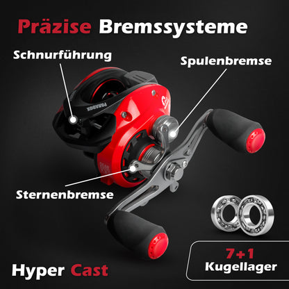 Hyper Cast Baitcast Rolle mit Magnetbremse Rechtshänder