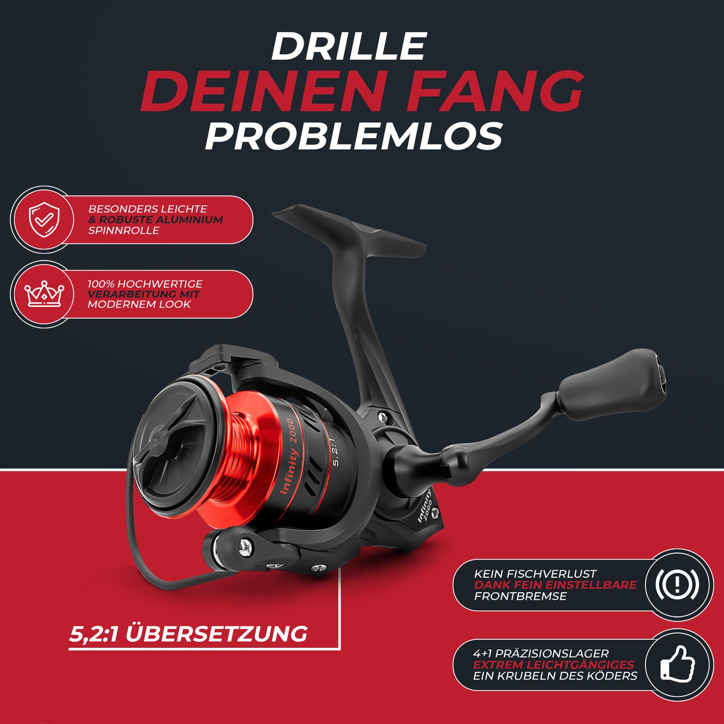 Firetiger Spinnrute 210/240/270 5-20g/15-35g/20-60g mit Infinity Spinnrolle