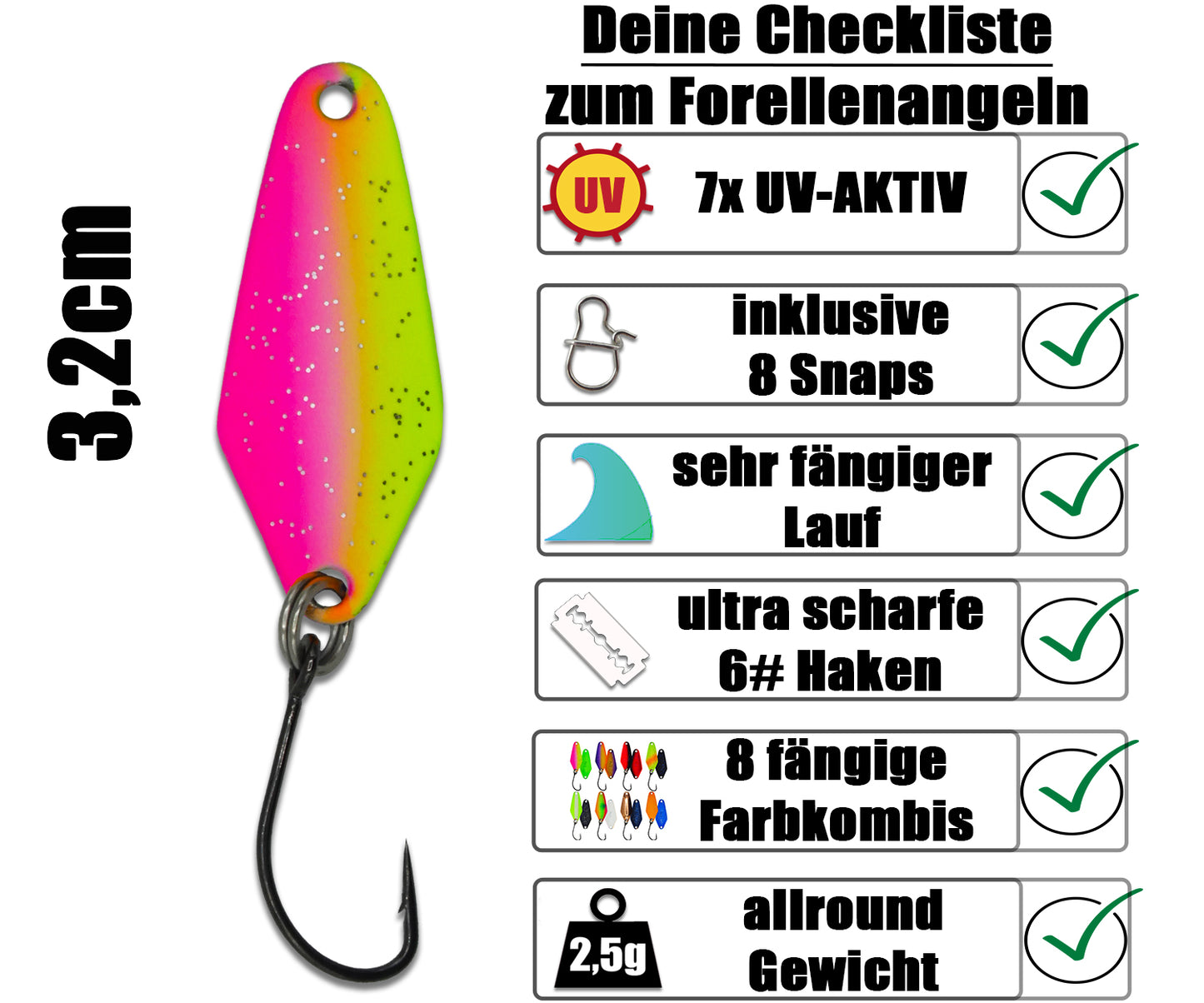 Neon Forellen Spoon Set 2,5g 8 Stück