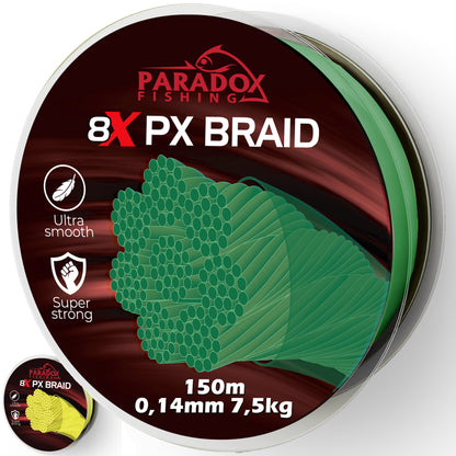 8x PX geflochtene Angelschnur 0,07mm-0,28mm 150m/500m Chartreuse Gelb/Tarngrün