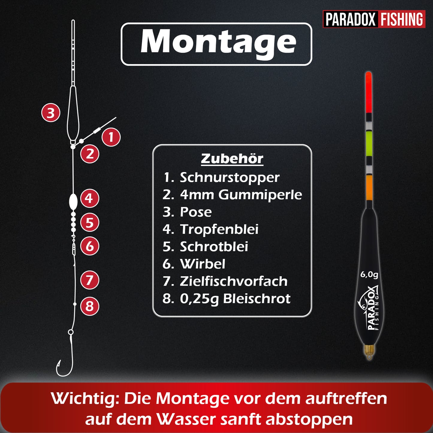 Posen-Set 5 Stück (2,5g-6g) 2g vorgebleit