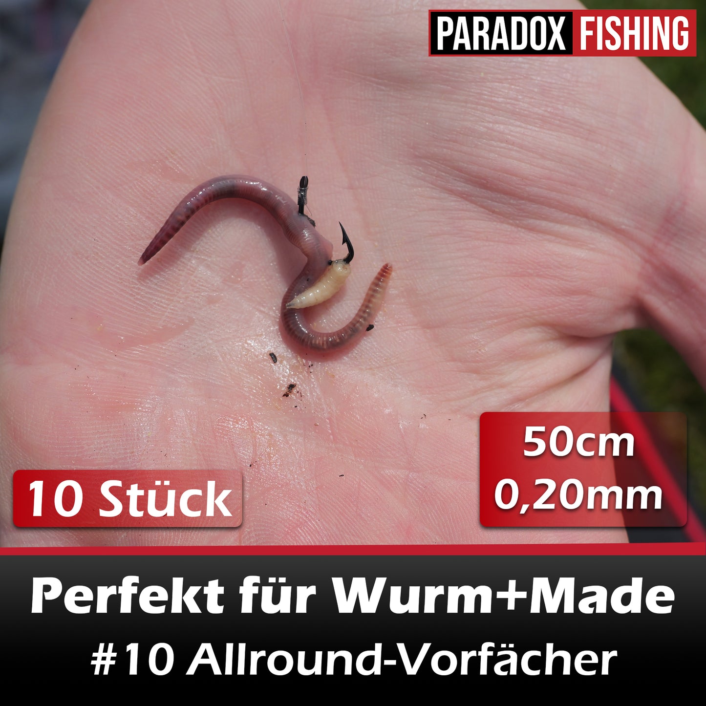 Allround-Vorfächer I Angelhaken mit Vorfach 10 Stück I #2-#16