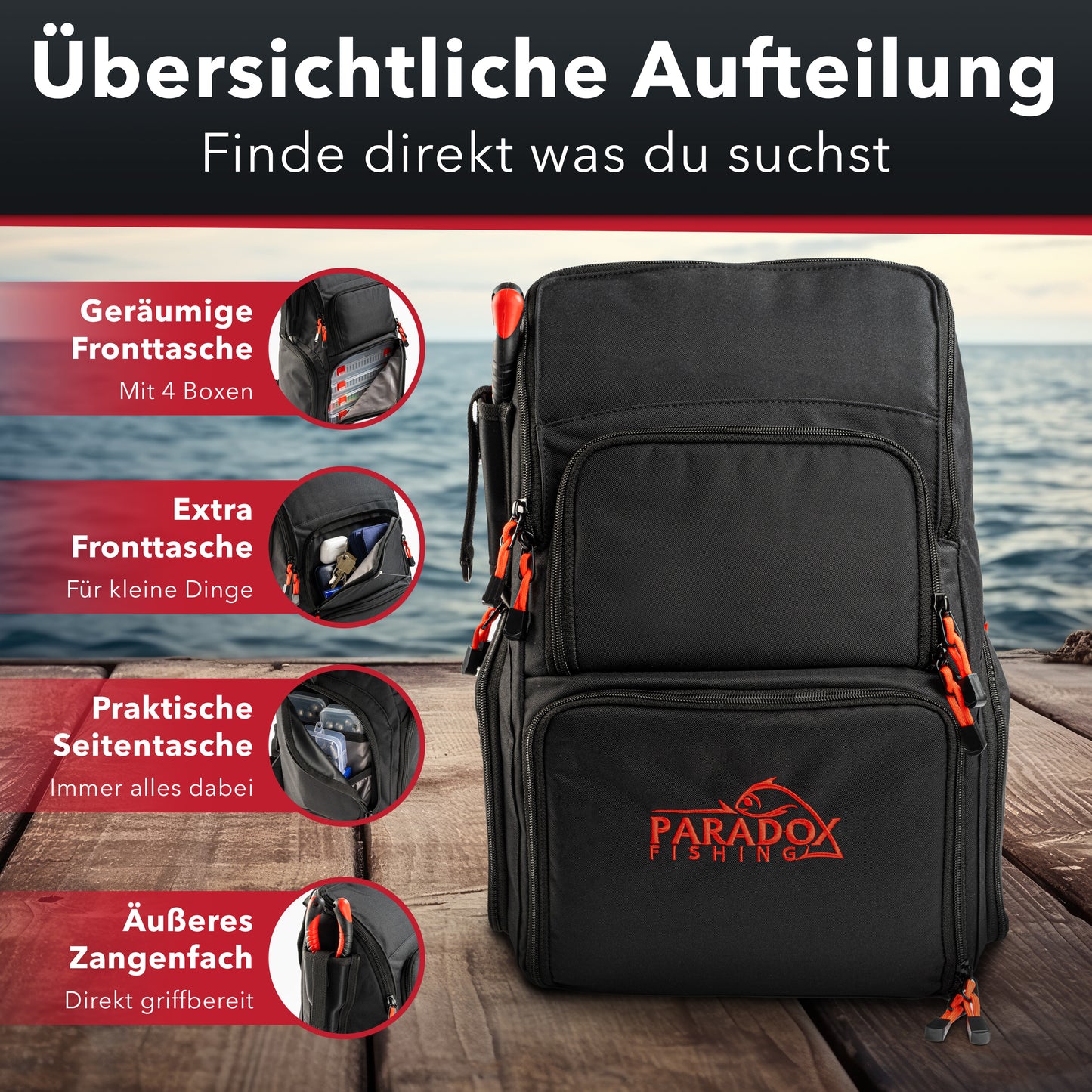 Angelrucksack mit 4 Boxen