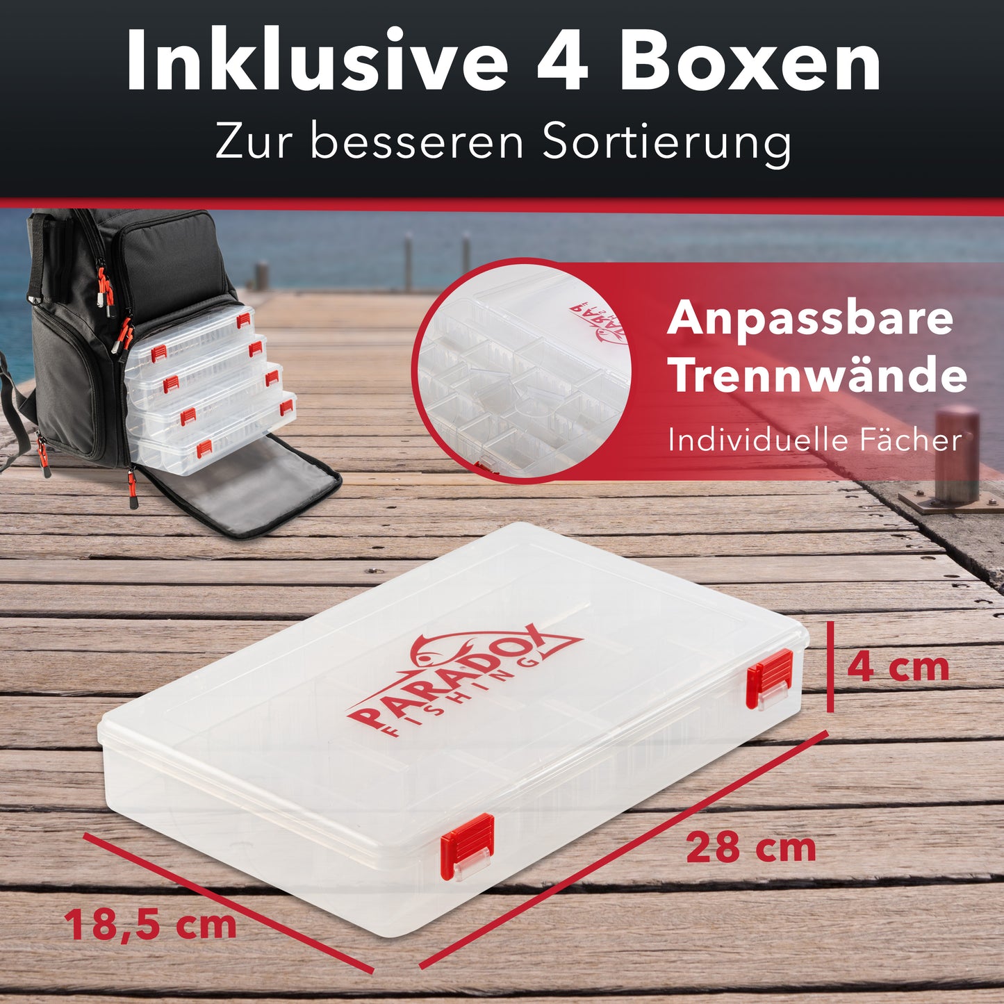Angelrucksack mit 4 Boxen