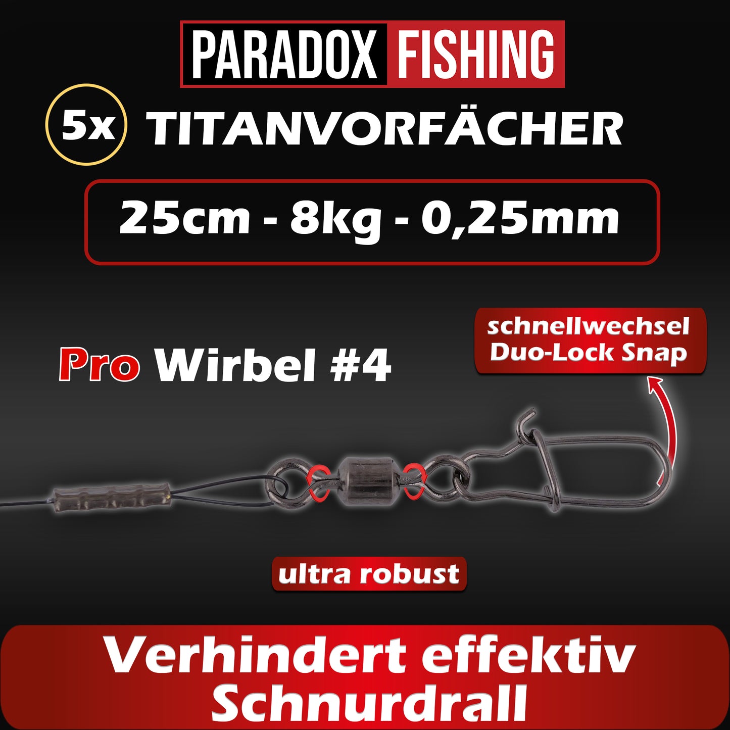 Titanvorfächer 5er Set 25cm/40cm 8kg/12kg/20kg