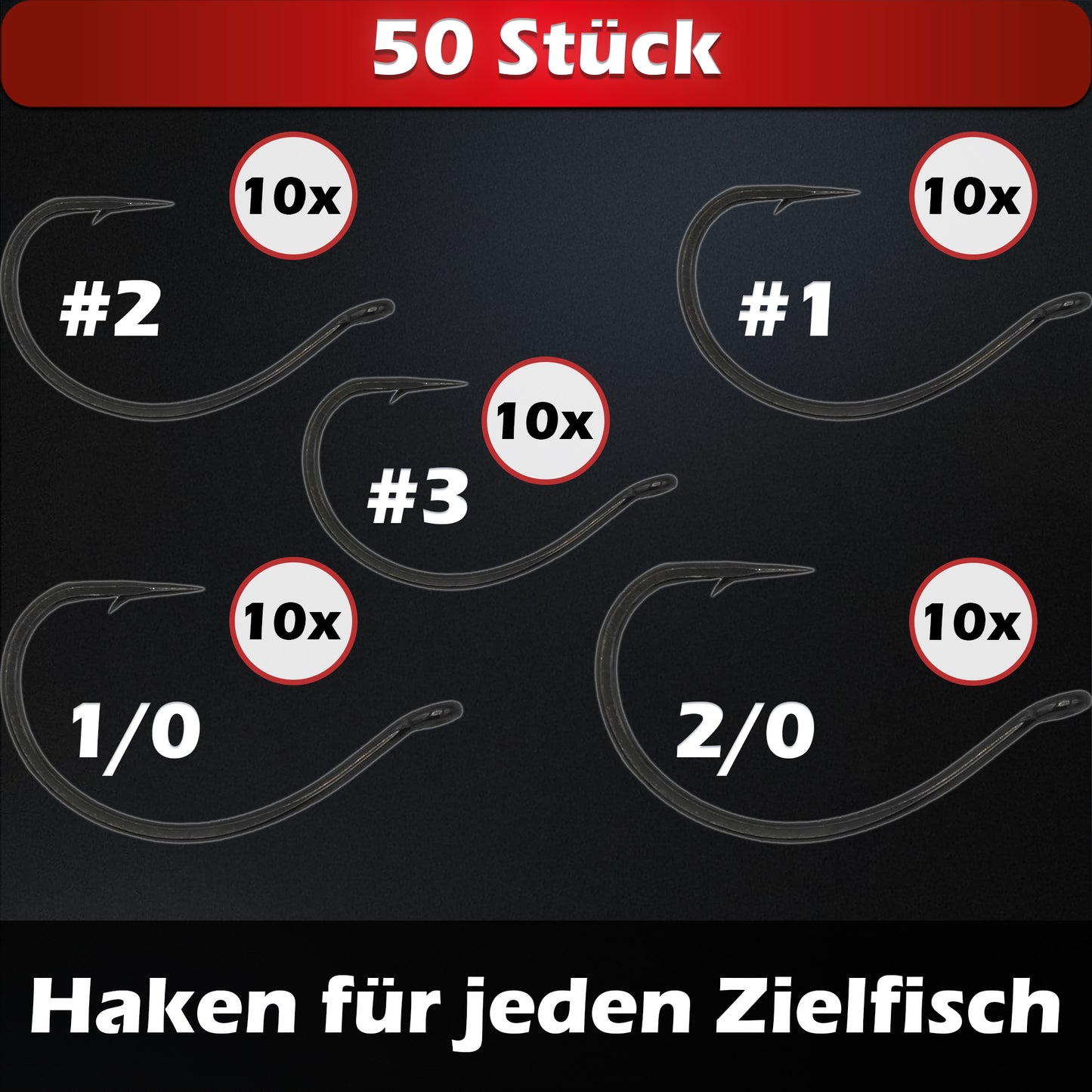 Drop Shot Haken Set 50 Stück #2-2/0