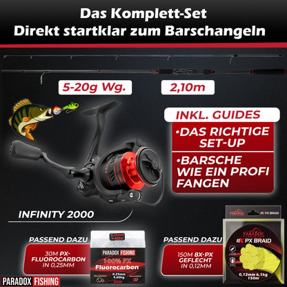 Barsch Komplett Set Firetiger Spinnrute 5-20g + 2000 Rolle
