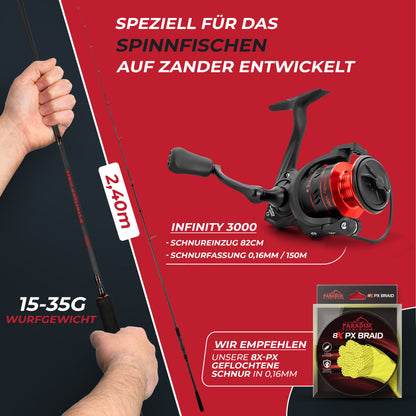 Firetiger Spinnrute 210/240/270 5-20g/15-35g/20-60g mit Infinity Spinnrolle und 150m 8x geflochtene Schnur