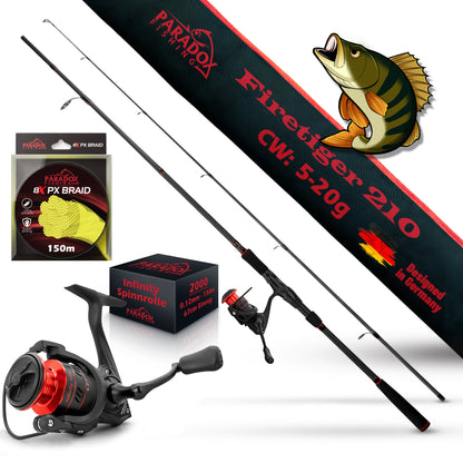 Firetiger Spinnrute 210/240/270 5-20g/15-35g/20-60g mit Infinity Spinnrolle und 150m 8x geflochtene Schnur