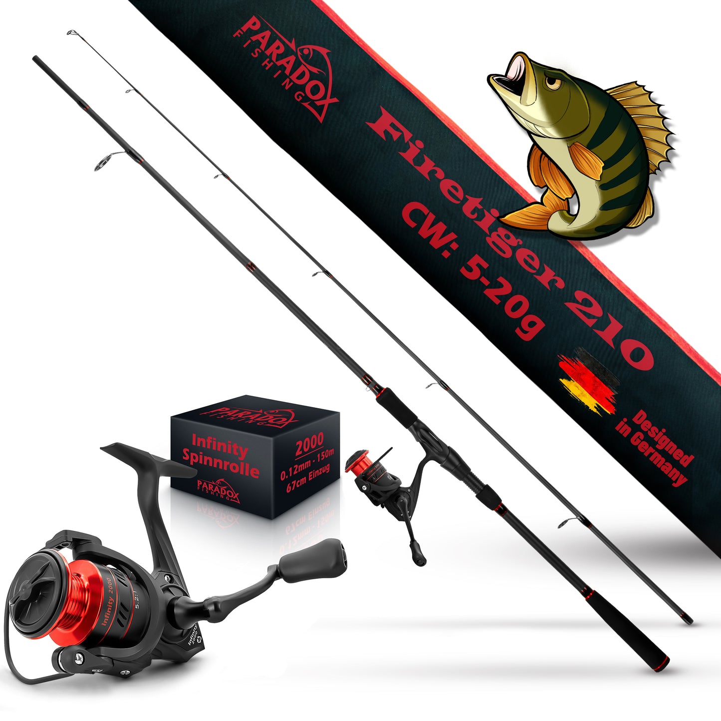 Firetiger Spinnrute 210/240/270 5-20g/15-35g/20-60g mit Infinity Spinnrolle