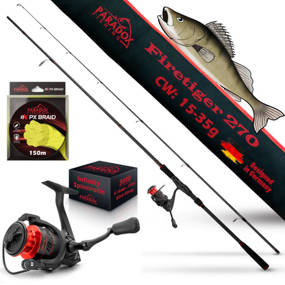 Firetiger Spinnrute 210/240/270 5-20g/15-35g/20-60g mit Infinity Spinnrolle und 150m 8x geflochtene Schnur