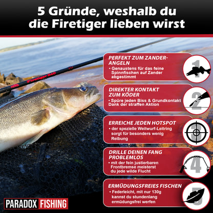 Zander Komplett Set Firetiger Spinnrute 15-35g + 3000 Rolle