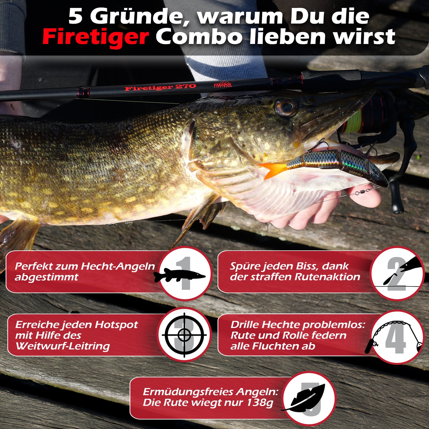 Hecht Komplett Set Firetiger Spinnrute 20-60g + 4000 Rolle