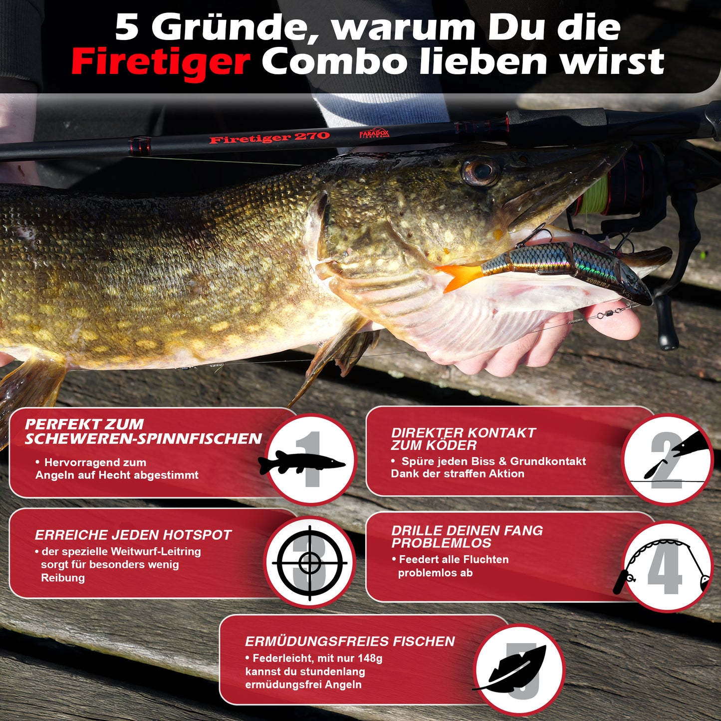 Hecht Komplett Set Firetiger Spinnrute 20-60g + 4000 Rolle