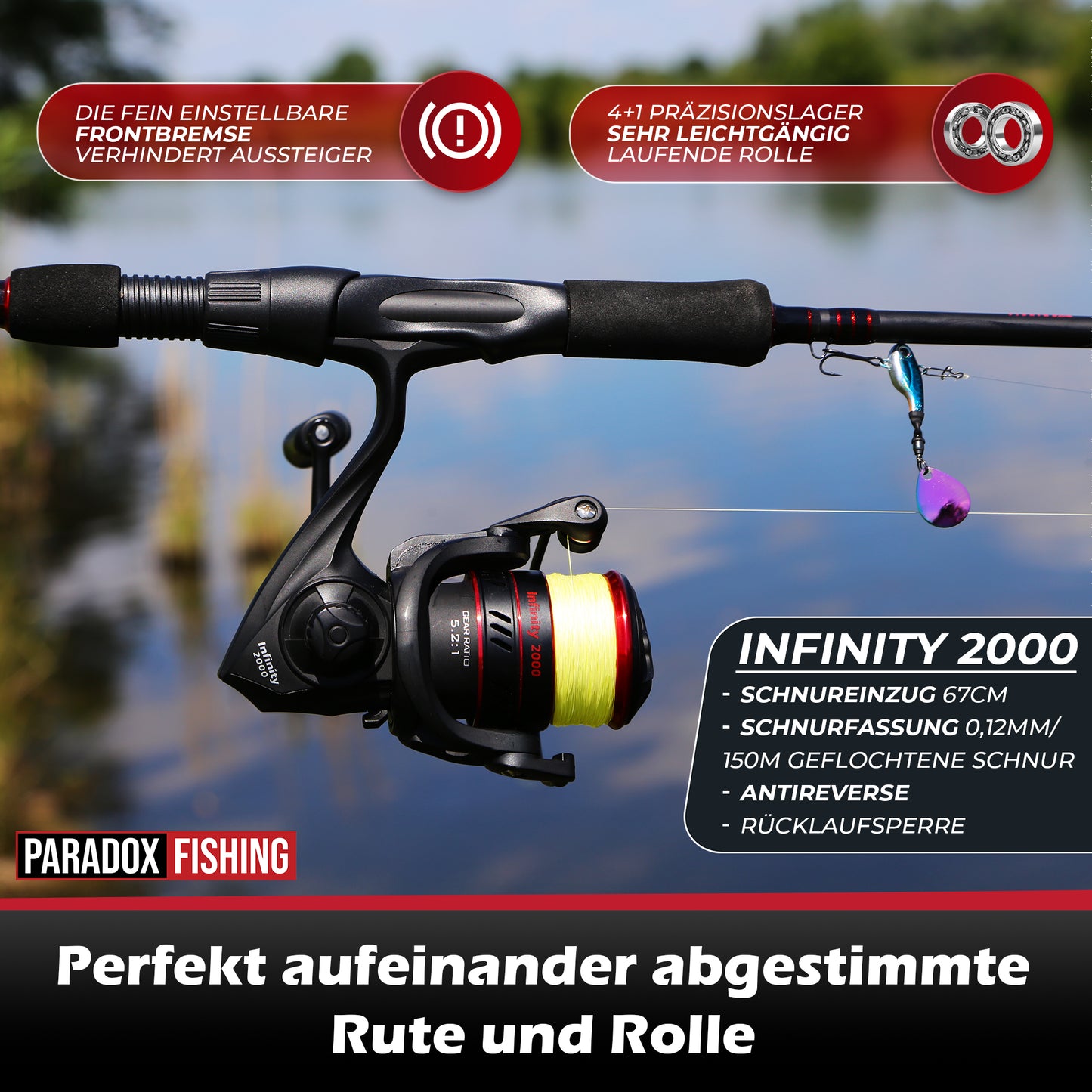 Barsch Komplett Set Firetiger Spinnrute 5-20g + 2000 Rolle