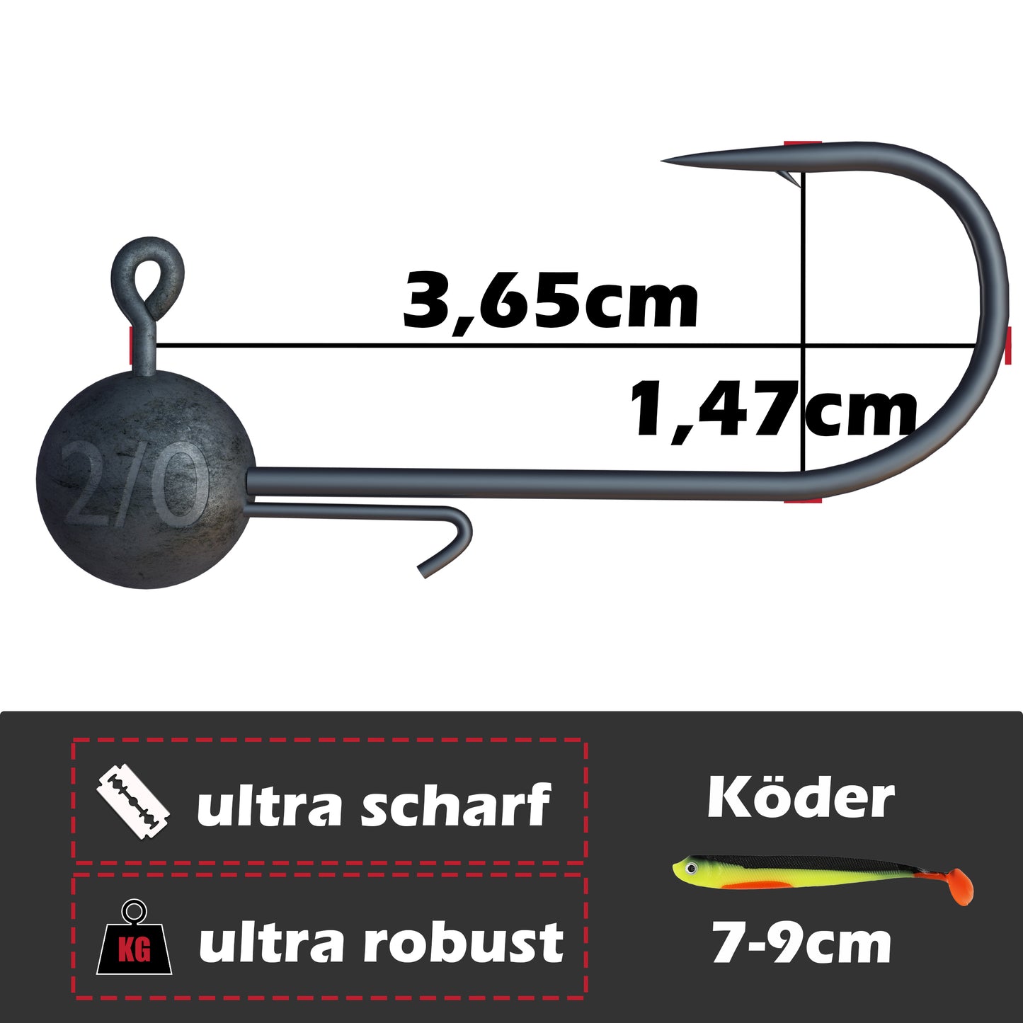 Jigköpfe 2/0 5g-15g mit Baitholder