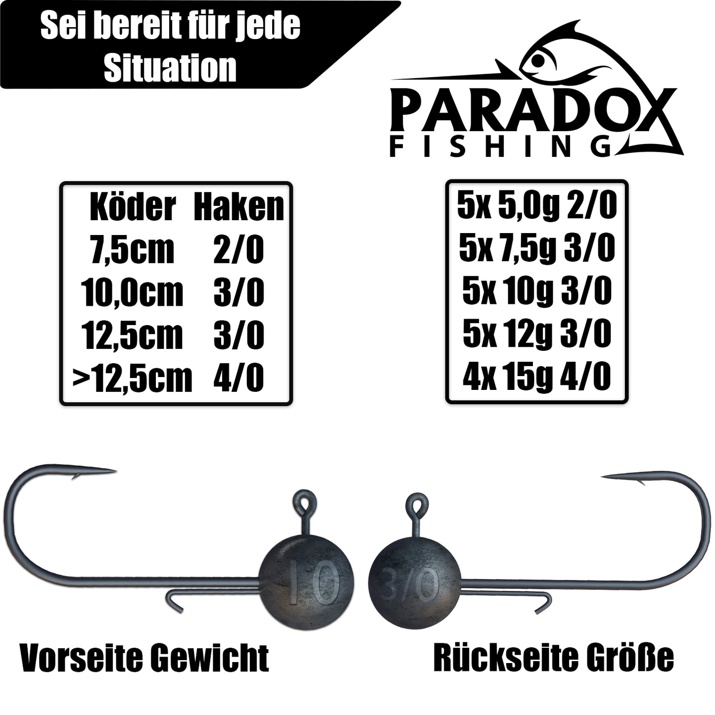 Jigköpfe Set 2/0 3/0 4/0 5-15g 24 Stück