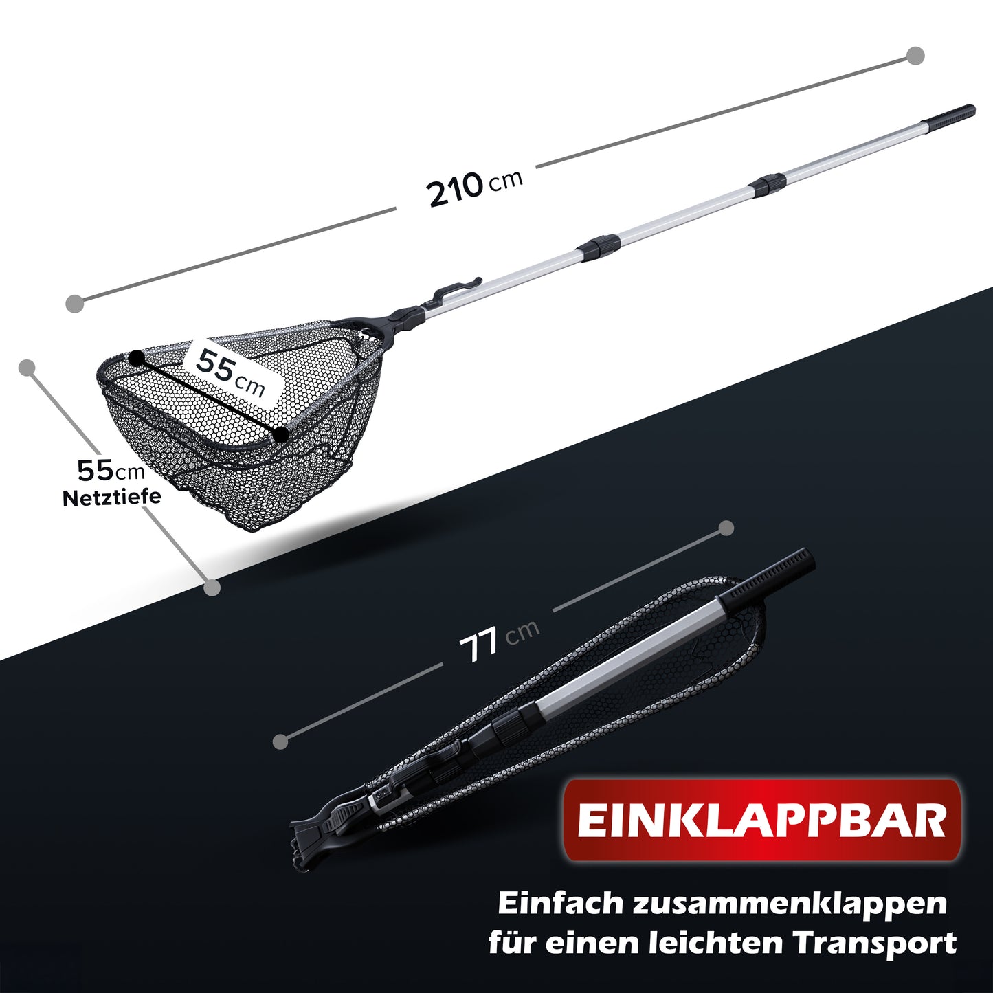 Allround Angel Kescher 2,1m mit gummierten Netz