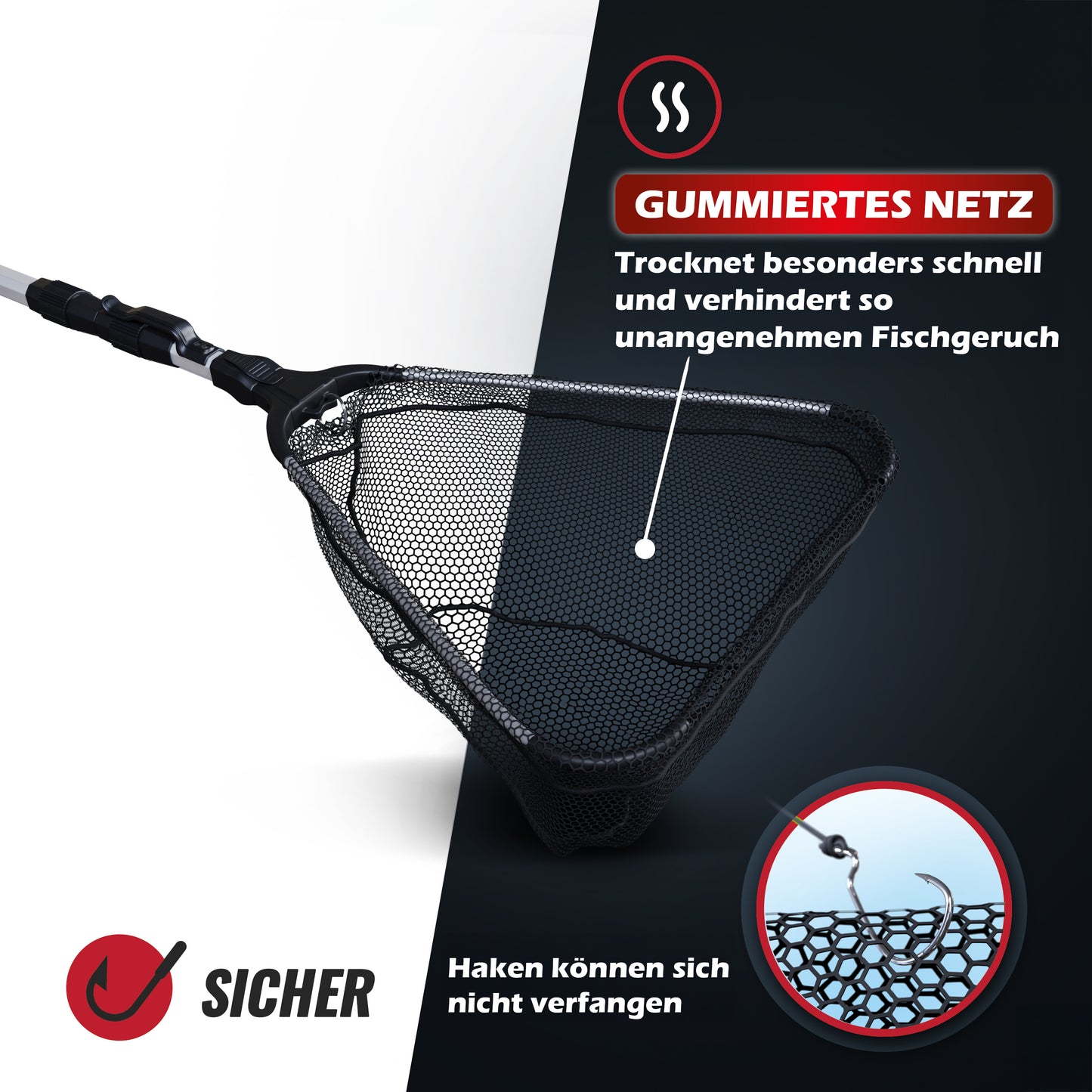 Allround Angel Kescher 2,1m mit gummierten Netz