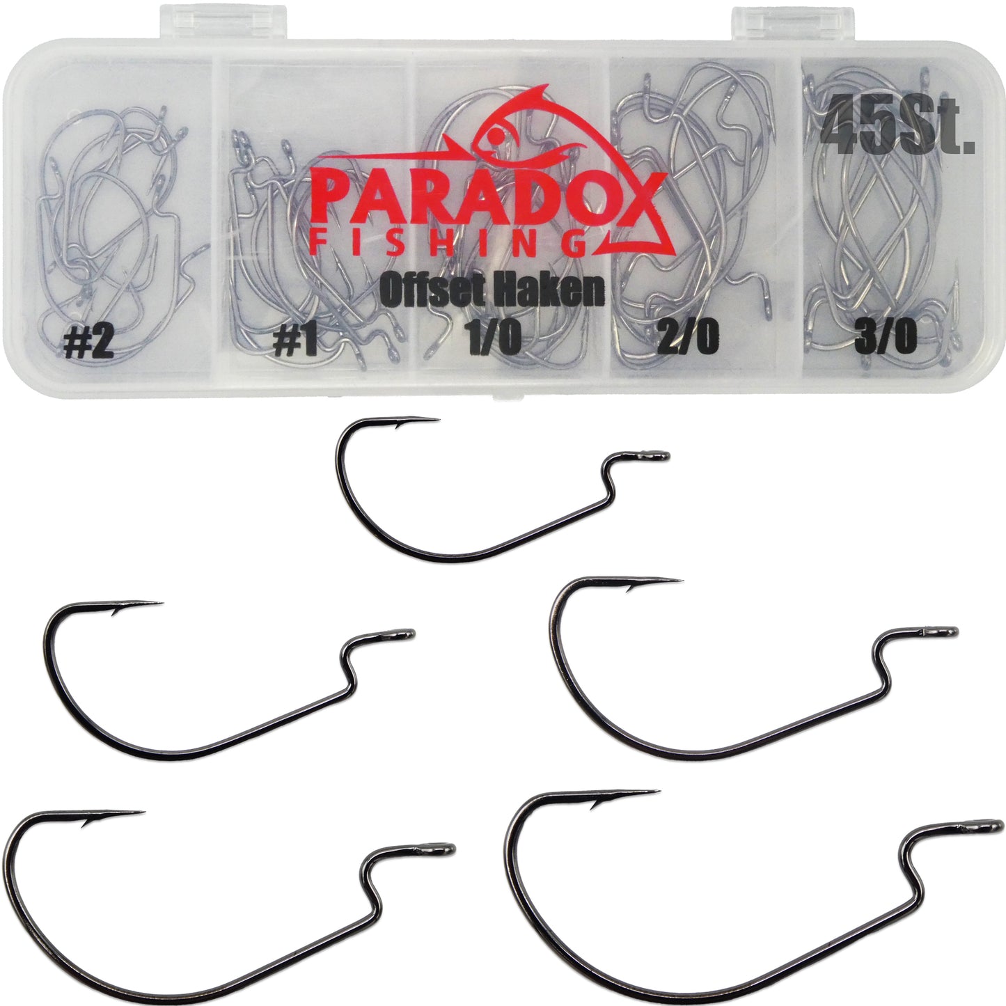 Offset Haken Set 45 Stück #2-3/0