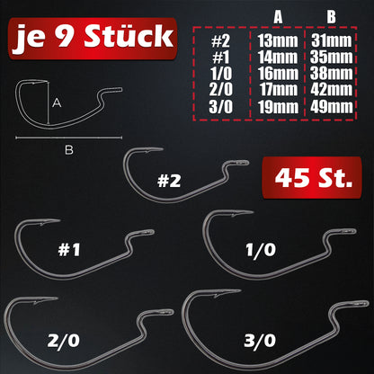Offset Haken Set 45 Stück #2-3/0