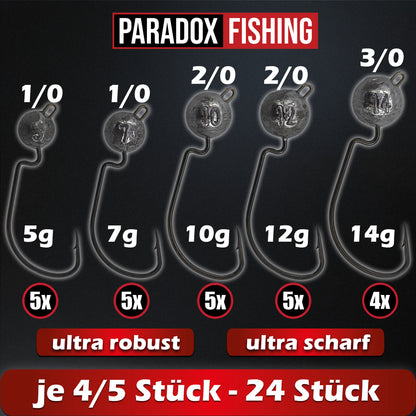 Offset Jigköpfe Set 1/0 2/0 3/0 5g-14g 24 Stück