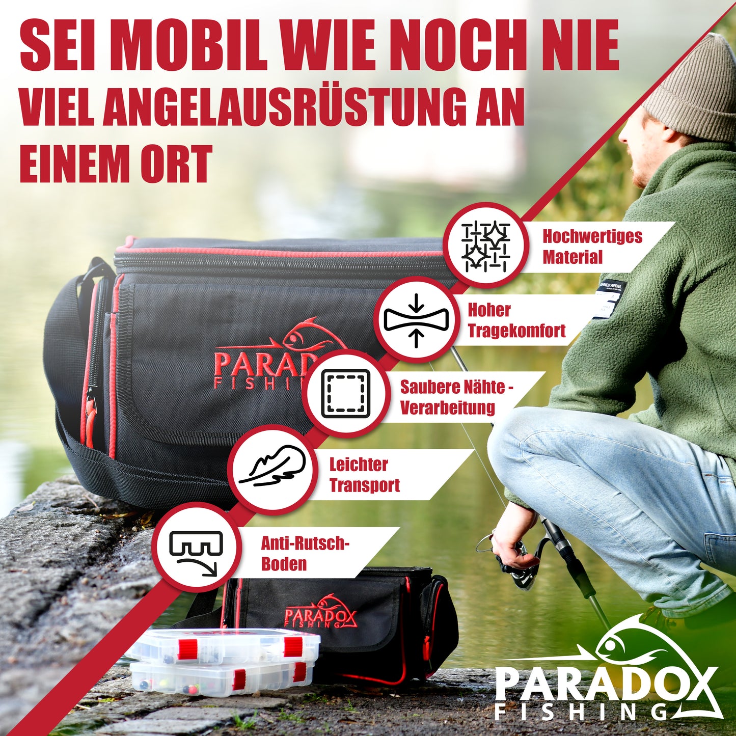 Schultertasche mit 4 Boxen angeltasche