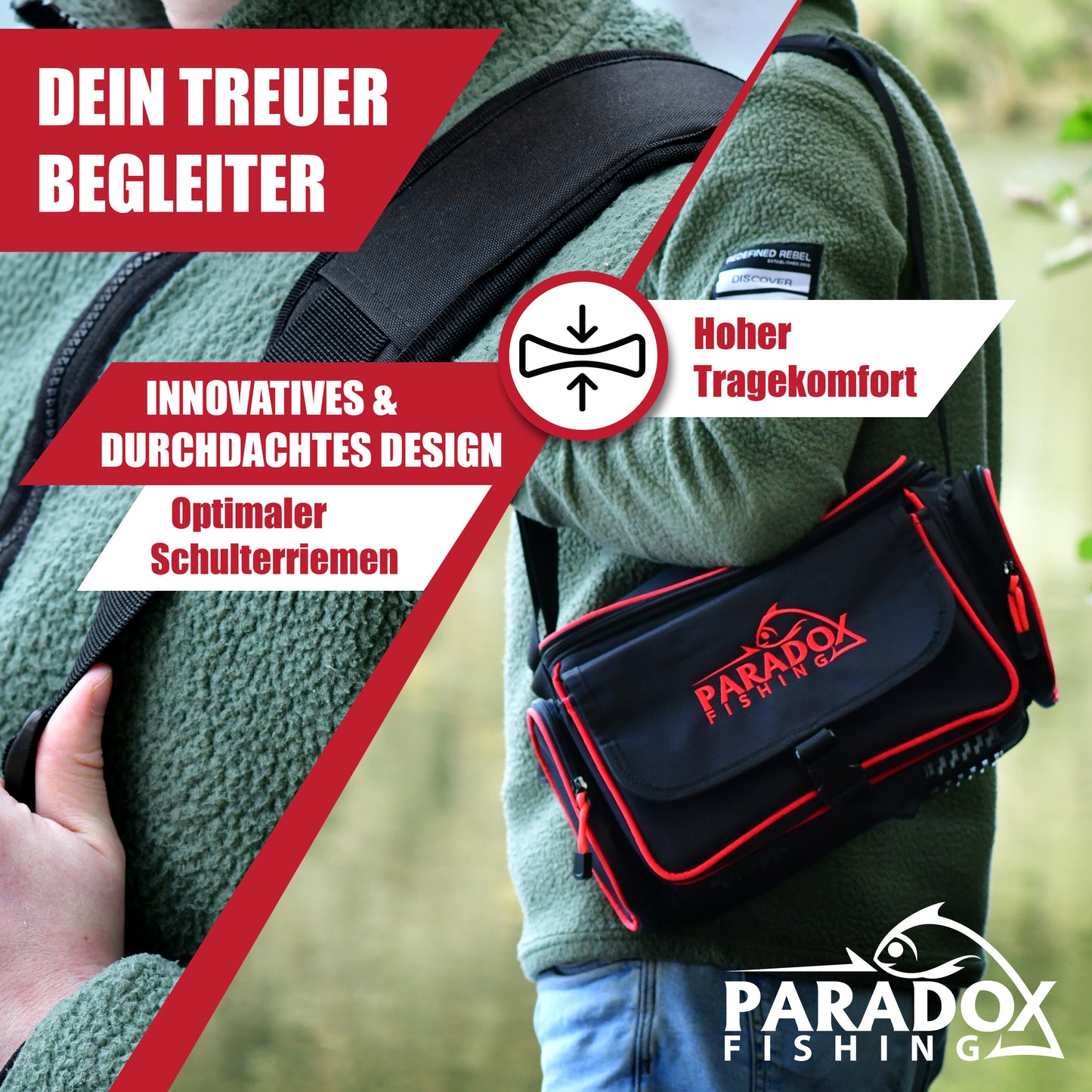 Schultertasche mit 4 Boxen angeltasche