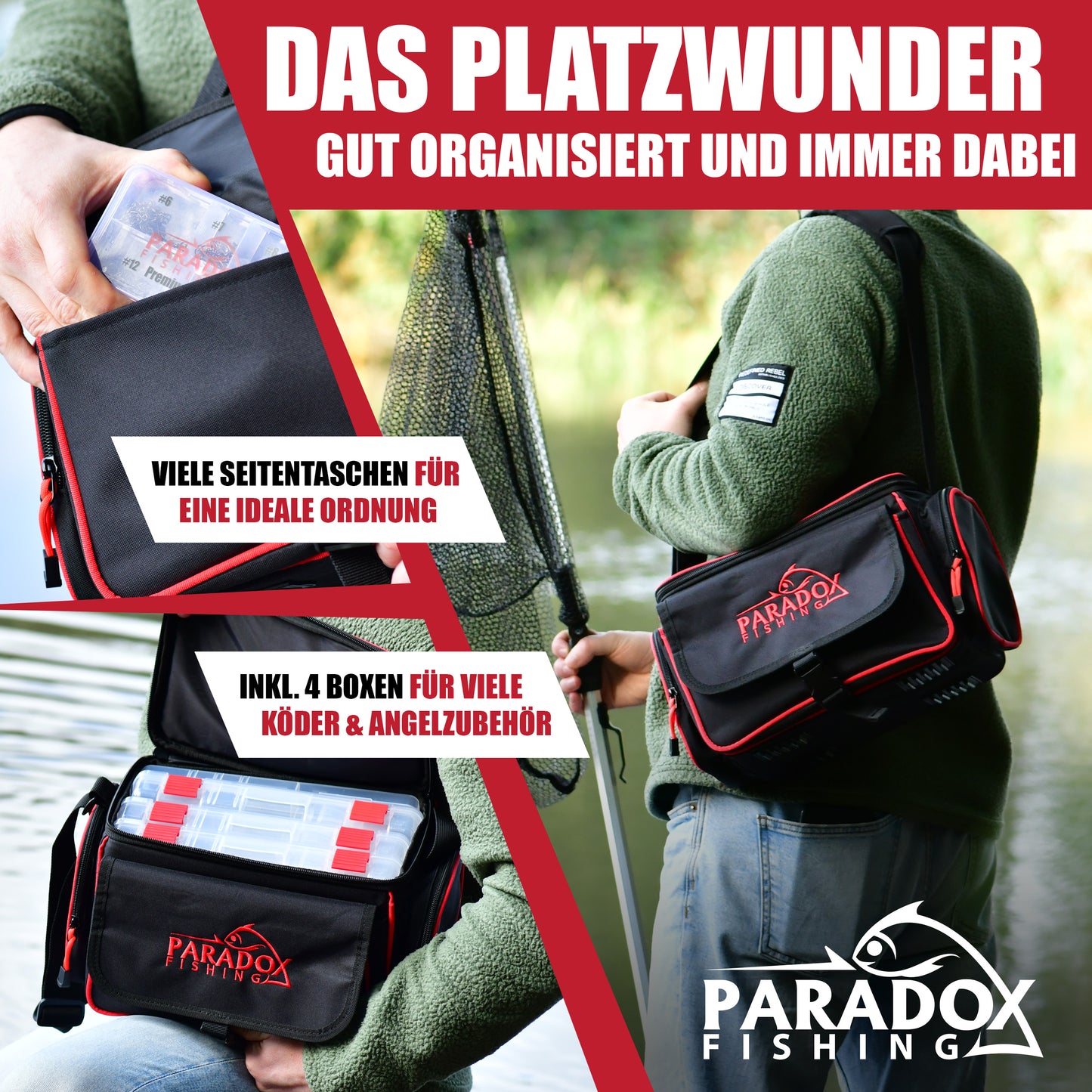 Schultertasche mit 4 Boxen angeltasche