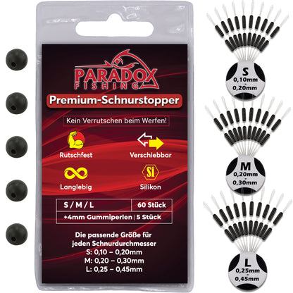 Silikon Schnurstopper S/M/L mit 5 Gummiperlen 4mm