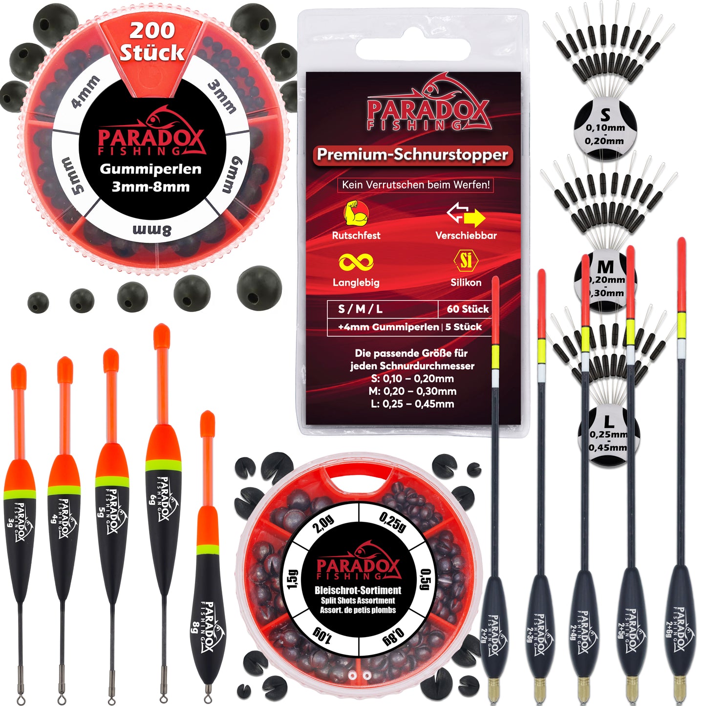 Posen Komplett Set  - Starterset mit Knicklichtposen & Waggler – Inkl. Schrotblei, Silikonstopper & Gummiperlen