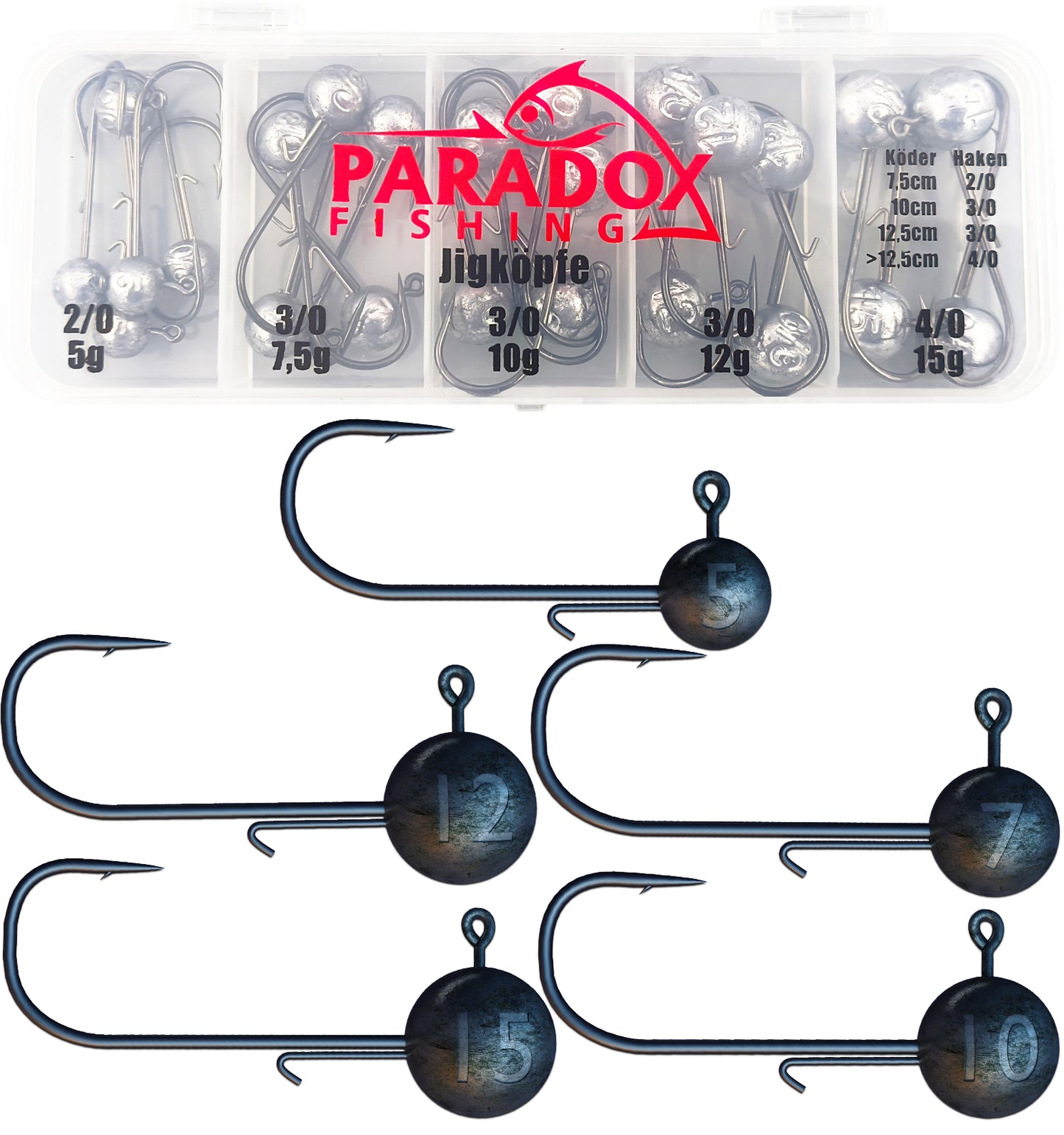 Jigköpfe Set 2/0 3/0 4/0 5-15g 24 Stück