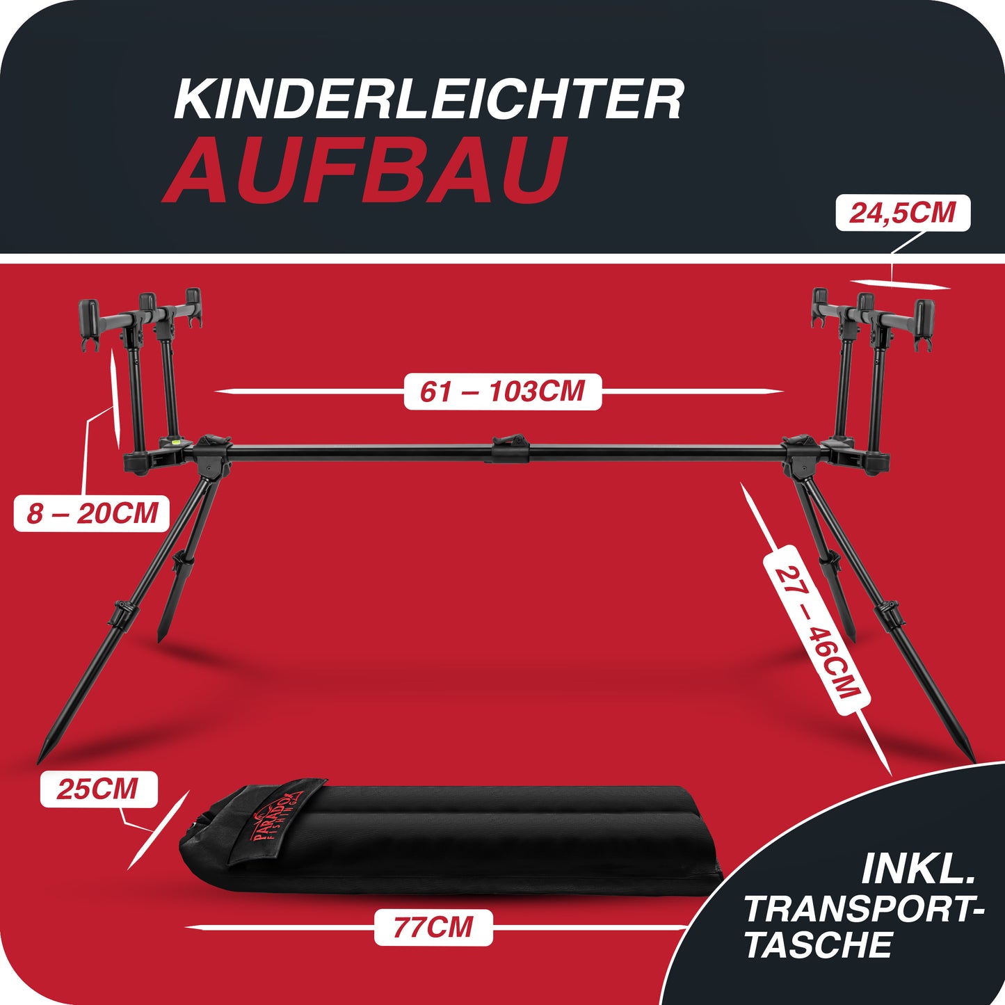 Rod Pod für 3 Ruten flexibel verstellbar mit Tasche